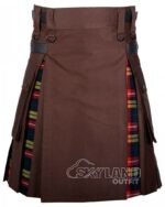 Man in Buchanan tartan brown cotton hybrid utility kilt
