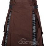 Man in Grey Watch tartan brown cotton hybrid utility kilt