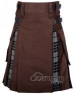 Man in Grey Watch tartan brown cotton hybrid utility kilt