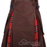 Man in Royal Stewart tartan brown cotton hybrid utility kilt