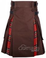 Man in Royal Stewart tartan brown cotton hybrid utility kilt