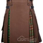 Tara Murphy tartan hybrid utility kilt with brown cotton body