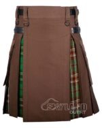 Tara Murphy tartan hybrid utility kilt with brown cotton body