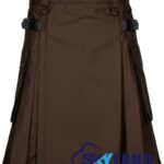 Brown Cotton Utility Kilt with Adjustable Leather Straps