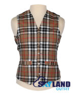 Campbell Thompson tartan waistcoat front view—5-button Argyle vest in rich blue, green and black Campbell heritage pattern