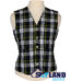 Dress Gordon tartan waistcoat front view—5-button Argyle vest in navy blue, purple, green, black, white and yellow Clan Gordon "Bydand" heritage pattern