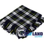 Dress Gordon tartan kilt fly plaid with free Celtic brooch, vibrant yellow and black military dress pattern traditional Gordon Highlanders regimental wear