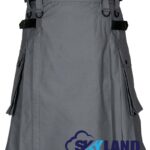 Grey Cotton Utility Kilt with Adjustable Leather Straps