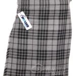 Grey Watch tartan 5-yard kilt front view—lightweight construction in grey and black check pattern with grey base color