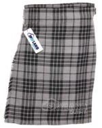 Grey Watch tartan 5-yard kilt front view—lightweight construction in grey and black check pattern with grey base color