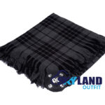 Grey Watch tartan kilt fly plaid with free Celtic brooch, historic military grey and black check pattern traditional Scottish regimental dress