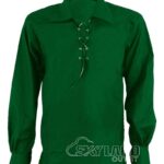 Green Jacobite ghillie kilt shirt full sleeve cotton Jacobean style