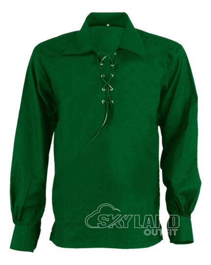 Green Jacobite ghillie kilt shirt full sleeve cotton Jacobean style