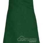Green wool 8-yard kilt front view—hand-pleated traditional construction in rich forest green pure wool