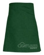 Green wool 8-yard kilt front view—hand-pleated traditional construction in rich forest green pure wool