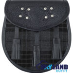 Grey Watch Tartan Sporran Black Leather Scottish Sporran