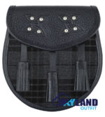 Grey Watch Tartan Sporran Black Leather Scottish Sporran