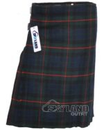 Gunn tartan 5-yard kilt front view—lightweight construction in Clan Gunn Norse-Gaelic heritage pattern