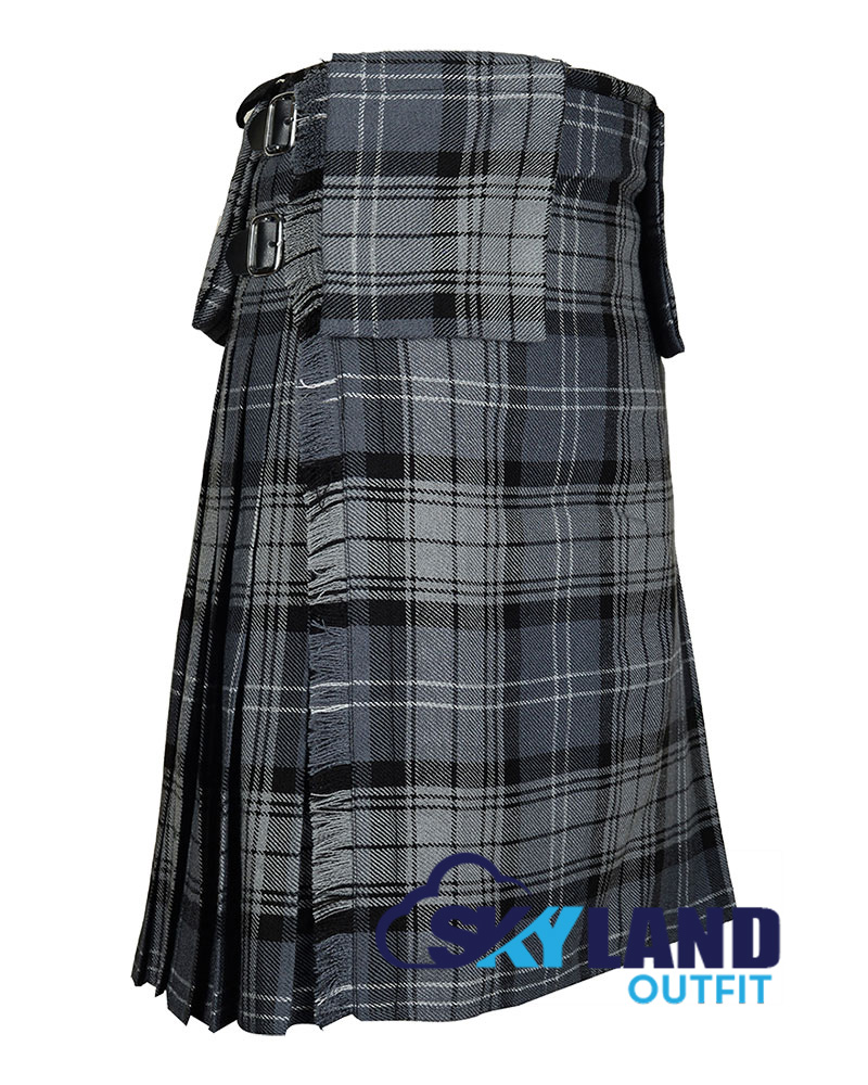 hamilton-grey-tartan-8-yard-kilts-with-detachable-pocets.jpg Hamilton Grey Tartan Scottish 8-Yard Kilt with Detachable Pockets - Image 1