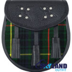 Hunting Stewart Tartan Sporran Black Leather Scottish Sporran