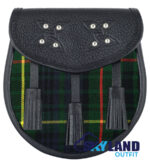 Hunting Stewart Tartan Sporran Black Leather Scottish Sporran