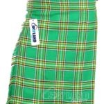 Irish National tartan 5-yard kilt front view—lightweight construction in green, white and orange Irish flag colors