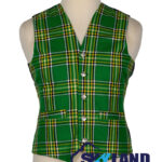 Irish Heritage tartan waistcoat—5-button Argyle vest in green, white, orange Celtic national pattern