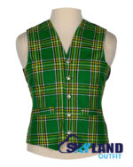 Irish Heritage tartan waistcoat—5-button Argyle vest in green, white, orange Celtic national pattern