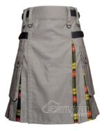 Buchanan Tartan and khaki cotton hybrid kilt front view
