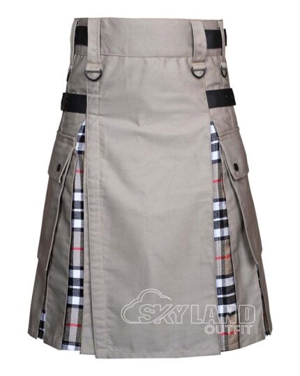 Campbell Thompson tartan hybrid utility kilt with khaki cotton body