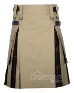 Man in Gunn tartan khaki cotton hybrid utility kilt