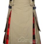 Scottish Rose tartan hybrid utility kilt with khaki cotton body