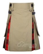 Scottish Rose tartan hybrid utility kilt with khaki cotton body