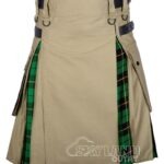 Adjustable leather straps on Wallace Hunting hybrid utility tartan kilt