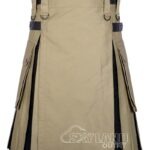 Khaki black hybrid utility kilt with cotton body & pleats