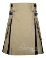 Khaki black hybrid utility kilt with cotton body & pleats