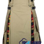 Hybrid Utility Kilts – Khaki Cotton & Buchanan Tartan Kilt
