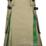 Irish tartan hybrid utility kilt with khaki cotton body