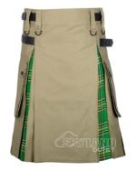 Irish tartan hybrid utility kilt with khaki cotton body