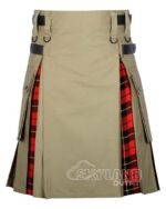 Wallace tartan hybrid utility kilt with khaki cotton body