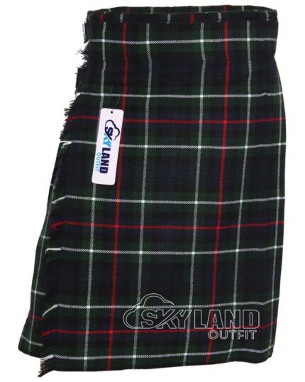 MacKenzie tartan 5-yard kilt front view—lightweight construction in blue, green and red Clan MacKenzie pattern