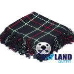 Mackenzie tartan kilt fly plaid with free Celtic brooch, bold blue and green clan pattern traditional Scottish Highland dress
