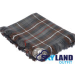 Mackenzie Weathered tartan kilt fly plaid with free Celtic knot brooch, muted earth-tone Scottish Highland dress for formal occasions