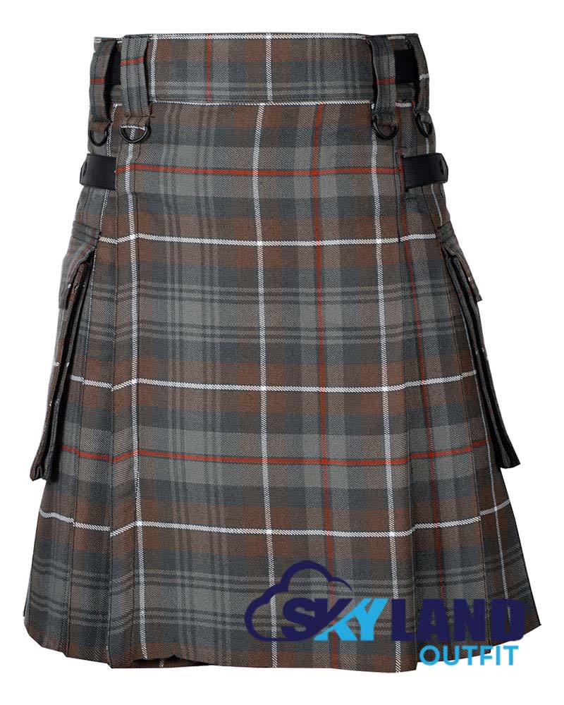 mackenzie-weathered-utility-tartan-kilt-front.jpg Mackenzie Weathered Tartan Modern Utility Scottish Kilt for Highland Dress