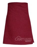 Maroon wool 8-yard kilt front view—hand-pleated traditional construction in rich wine red pure wool