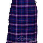 Masonic Fidelity tartan 5-yard kilt front view—lightweight construction in rich blue with black and white accent lines representing Blue Lodge heritage