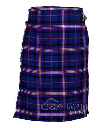 Masonic Fidelity tartan 5-yard kilt front view—lightweight construction in rich blue with black and white accent lines representing Blue Lodge heritage