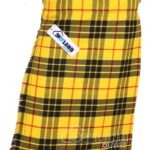 MacLeod of Lewis tartan 5-yard kilt front view—lightweight construction in bold yellow, black and red pattern