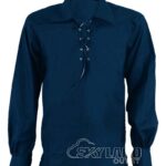 Navy blue Jacobite ghillie kilt shirt full sleeve cotton Jacobean style