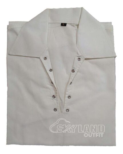 Man in off-white full sleeve Jacobite shirt with tartan kilt outfit